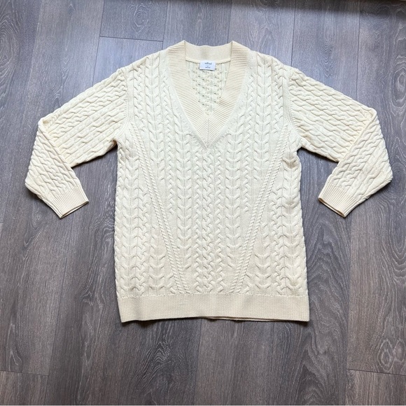 Aritzia Wilfred Devry Sweater Ribbed Cable Knit Chunky Merino Wool Yellow - Picture 4 of 11